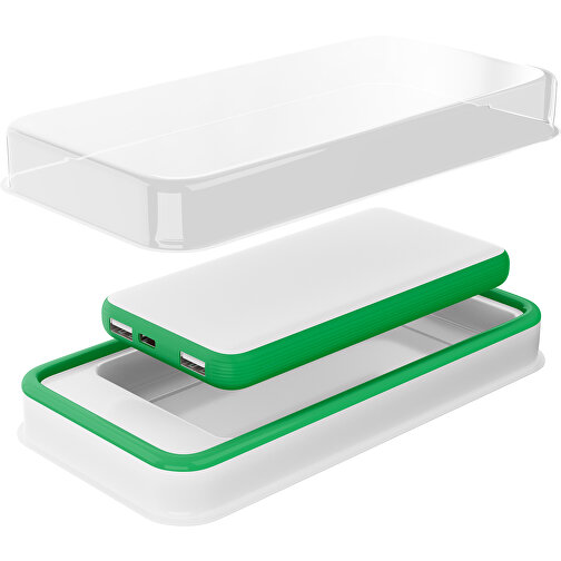 Duale Powerbank CustomColor Ink. Wireless Charger , weiß / grün, ABS-Kunststoff, Polycarbonat (PC), 15,30cm x 1,20cm x 7,60cm (Länge x Höhe x Breite), Bild 2