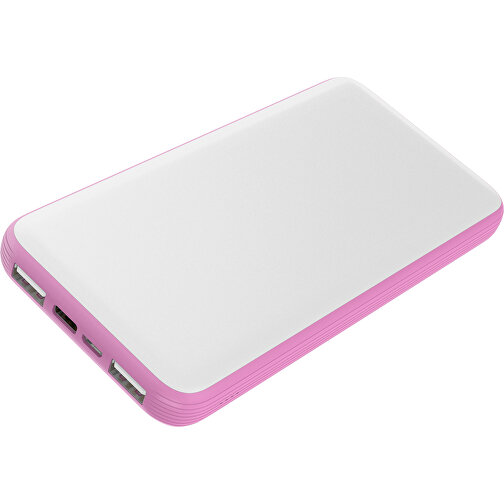 Duale Powerbank CustomColor Ink. Wireless Charger , weiß / rosa, ABS-Kunststoff, Polycarbonat (PC), 15,30cm x 1,20cm x 7,60cm (Länge x Höhe x Breite), Bild 1