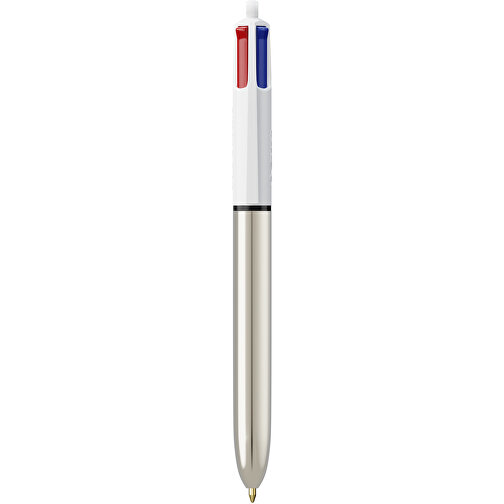 BIC® 4 Colours Shine Kugelschreiber Siebdruck , BiC, weiß/silbermetallic, Kunststoff, 14,40cm x 1,60cm (Länge x Breite), Bild 1