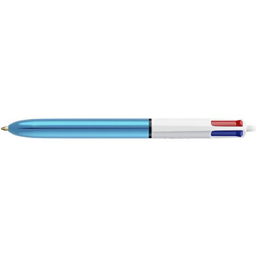 BIC® 4 Colours Shine Kugelschreiber Siebdruck , BiC, weiß/blaumetallic, Kunststoff, 14,40cm x 1,60cm (Länge x Breite), Bild 3