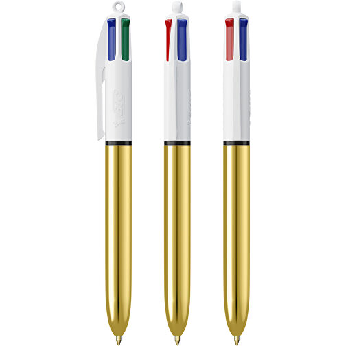 BIC® 4 Colours Shine Kugelschreiber Lasergravur , BiC, weiß/gold, Kunststoff, 14,40cm x 1,60cm (Länge x Breite), Bild 4