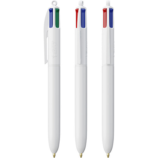 BIC® 4 Colours Kugelschreiber Siebdruck , BiC, weiss, Kunststoff, 14,40cm x 1,60cm (Länge x Breite), Bild 4
