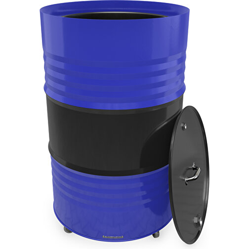 Fass-Tonne Mit Deckel , schwarz / blau, Stahlblech, 90,00cm (Höhe), Bild 2