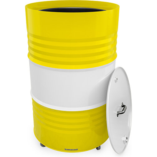 Fass-Tonne Mit Deckel , weiß / gelb, Stahlblech, 90,00cm (Höhe), Bild 2