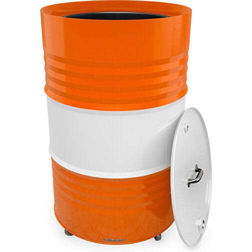 Fass-Tonne Mit Deckel , weiß / orange, Stahlblech, 90,00cm (Höhe), Bild 2