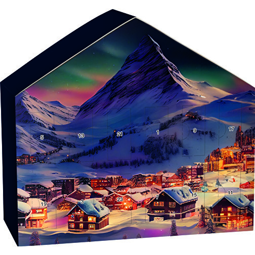 Adventskalender med 24 Fairtrade Alpine melkesjokolader, innpakket i glasspapir, Bilde 1