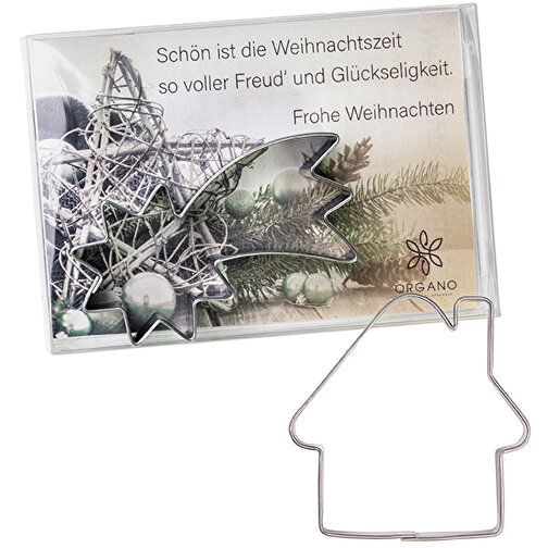 Backförmchen In Der Box - Winter - Haus , Edelstahl, Papier, Kunststoff, 10,50cm x 1,70cm x 7,50cm (Länge x Höhe x Breite), Bild 1