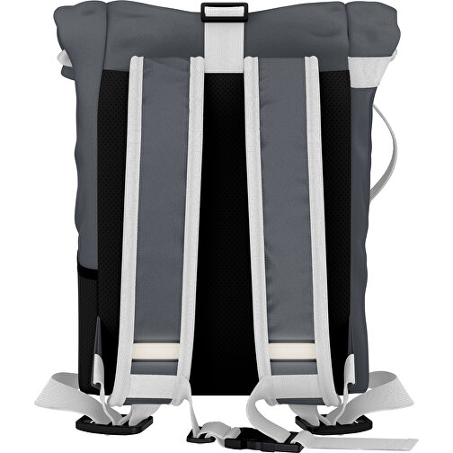 Rolltop Rucksack Comfort , dunkelgrau / weiß, Sublimation-fabric 200g - Polyester (PU), 29,50cm x 13,00cm x 33,00cm (Länge x Höhe x Breite), Bild 2