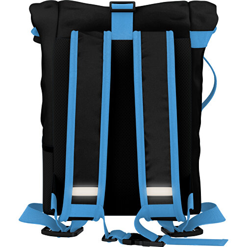 Rolltop Rucksack Comfort , schwarz / hellblau, Sublimation-fabric 200g - Polyester (PU), 29,50cm x 13,00cm x 33,00cm (Länge x Höhe x Breite), Bild 2