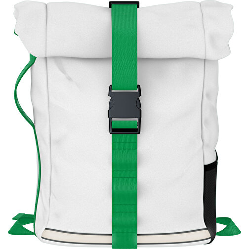 Rolltop Rucksack Comfort , weiß / tannengrün, Sublimation-fabric 200g - Polyester (PU), 29,50cm x 13,00cm x 33,00cm (Länge x Höhe x Breite), Bild 1