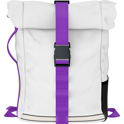 Rolltop Rucksack Comfort , weiß / lavendellila, Sublimation-fabric 200g - Polyester (PU), 29,50cm x 13,00cm x 33,00cm (Länge x Höhe x Breite), Bild 1