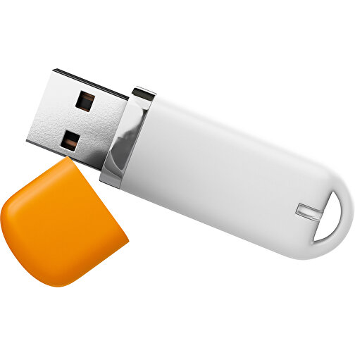 USB-Stick StylishDrive 2.0 , weiß / gelborange MB , 32 GB , Gummiplastik, Kunststoff MB , 6,20cm x 0,75cm x 2,00cm (Länge x Höhe x Breite), Bild 1