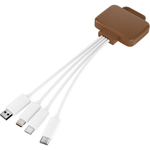 3-in-1 USB-Ladekabel MultiCharge , dunkelbraun / weiß, Kunststoff, 5,30cm x 1,20cm x 5,50cm (Länge x Höhe x Breite), Bild 1