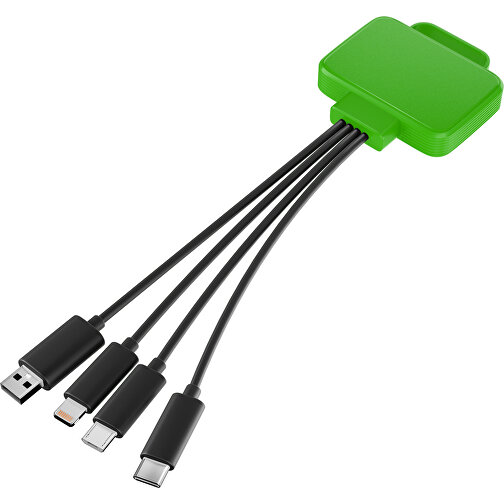 3-in-1 USB-Ladekabel MultiCharge , grasgrün / schwarz, Kunststoff, 5,30cm x 1,20cm x 5,50cm (Länge x Höhe x Breite), Bild 1