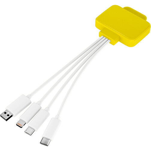 3-in-1 USB-Ladekabel MultiCharge , gelb / weiß, Kunststoff, 5,30cm x 1,20cm x 5,50cm (Länge x Höhe x Breite), Bild 1