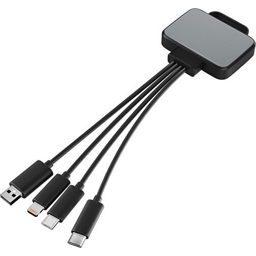 3-in-1 USB-Ladekabel MultiCharge , silber / schwarz, Kunststoff, 5,30cm x 1,20cm x 5,50cm (Länge x Höhe x Breite), Bild 1