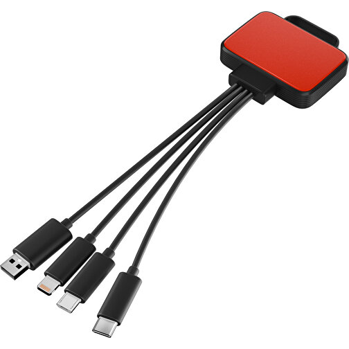 3-in-1 USB-Ladekabel MultiCharge , rot / schwarz, Kunststoff, 5,30cm x 1,20cm x 5,50cm (Länge x Höhe x Breite), Bild 1