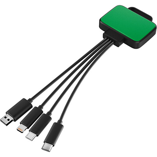 3-in-1 USB-Ladekabel MultiCharge , grün / schwarz, Kunststoff, 5,30cm x 1,20cm x 5,50cm (Länge x Höhe x Breite), Bild 1
