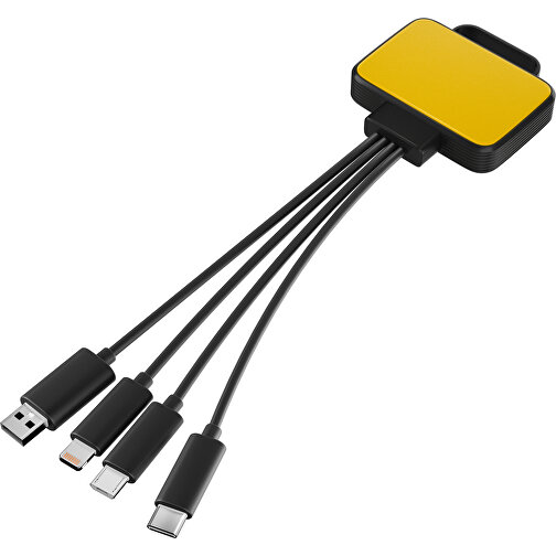 3-in-1 USB-Ladekabel MultiCharge , sonnengelb / schwarz, Kunststoff, 5,30cm x 1,20cm x 5,50cm (Länge x Höhe x Breite), Bild 1