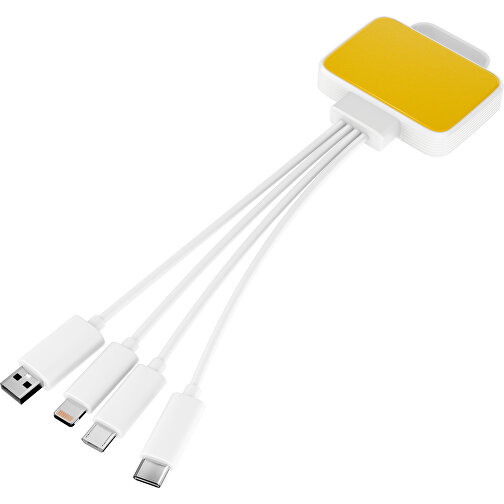 3-in-1 USB-Ladekabel MultiCharge , sonnengelb / weiß, Kunststoff, 5,30cm x 1,20cm x 5,50cm (Länge x Höhe x Breite), Bild 1