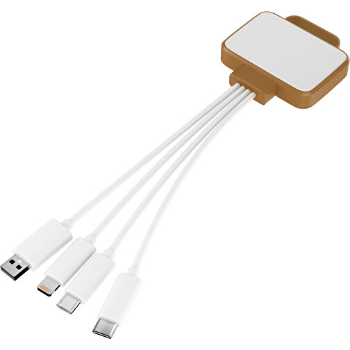 3-in-1 USB-Ladekabel MultiCharge , weiß / erdbraun, Kunststoff, 5,30cm x 1,20cm x 5,50cm (Länge x Höhe x Breite), Bild 1
