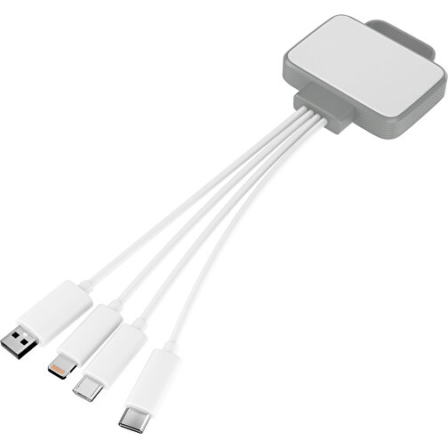 3-in-1 USB-Ladekabel MultiCharge , weiß / grau, Kunststoff, 5,30cm x 1,20cm x 5,50cm (Länge x Höhe x Breite), Bild 1
