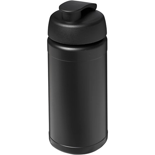 Baseline 500 Ml Recycelte Sportflasche Mit Klappdeckel , schwarz, 85% Recycelter HDPE Kunststoff, 15% PP Kunststoff, 18,50cm (Höhe), Bild 1