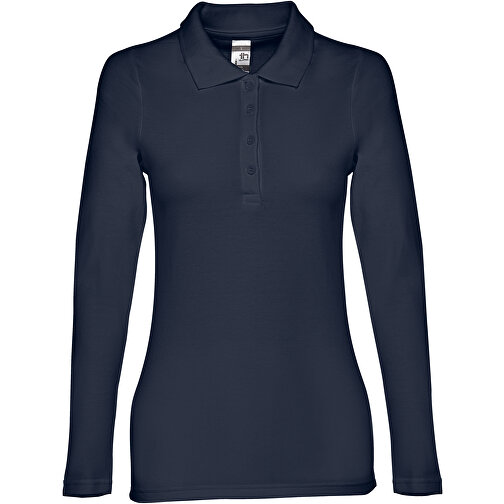 THC BERN WOMEN. Damen Langarm-Poloshirt , blau, 100% Baumwolle, XL, 68,00cm x 49,00cm (Länge x Breite), Bild 1