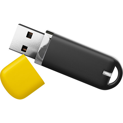 USB-Stick StylishDrive 2.0 , schwarz / goldgelb MB , 16 GB , Gummiplastik, Kunststoff MB , 6,20cm x 0,75cm x 2,00cm (Länge x Höhe x Breite), Bild 1