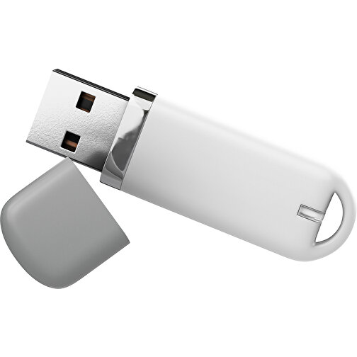 USB-Stick StylishDrive 2.0 , weiß / grau MB , 8 GB , Gummiplastik, Kunststoff MB , 6,20cm x 0,75cm x 2,00cm (Länge x Höhe x Breite), Bild 1
