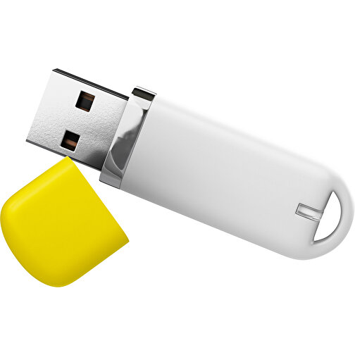 USB-Stick StylishDrive 2.0 , weiß / gelb MB , 8 GB , Gummiplastik, Kunststoff MB , 6,20cm x 0,75cm x 2,00cm (Länge x Höhe x Breite), Bild 1