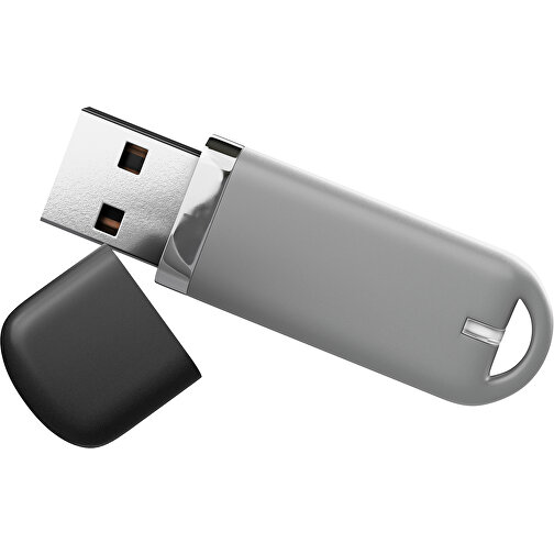 USB-Stick StylishDrive 2.0 , grau /schwarz MB , 4 GB , Gummiplastik, Kunststoff MB , 6,20cm x 0,75cm x 2,00cm (Länge x Höhe x Breite), Bild 1