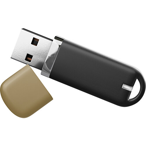 USB-Stick StylishDrive 2.0 , schwarz / gold MB , 4 GB , Gummiplastik, Kunststoff MB , 6,20cm x 0,75cm x 2,00cm (Länge x Höhe x Breite), Bild 1
