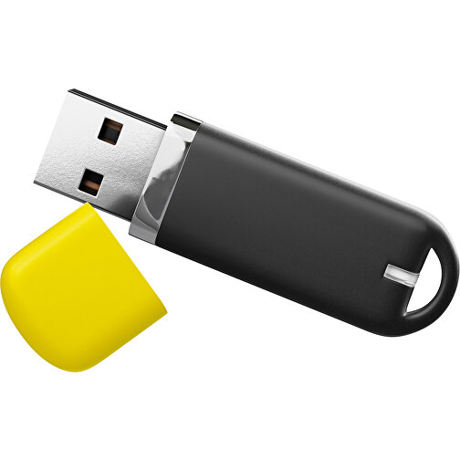 USB-Stick StylishDrive 2.0 , schwarz / gelb MB , 4 GB , Gummiplastik, Kunststoff MB , 6,20cm x 0,75cm x 2,00cm (Länge x Höhe x Breite), Bild 1