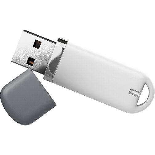 USB-Stick StylishDrive 2.0 , weiß / dunkelgrau MB , 4 GB , Gummiplastik, Kunststoff MB , 6,20cm x 0,75cm x 2,00cm (Länge x Höhe x Breite), Bild 1