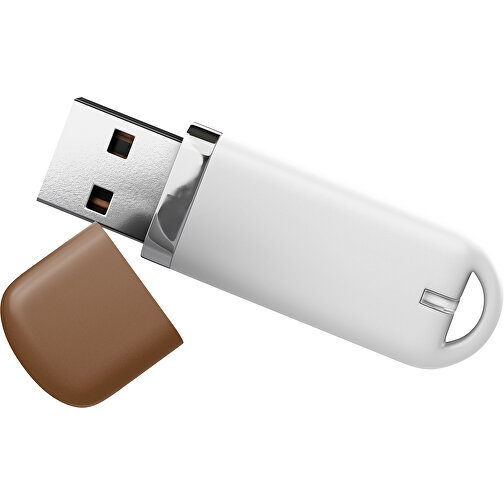 USB-Stick StylishDrive 2.0 , weiß / dunkelbraun MB , 4 GB , Gummiplastik, Kunststoff MB , 6,20cm x 0,75cm x 2,00cm (Länge x Höhe x Breite), Bild 1