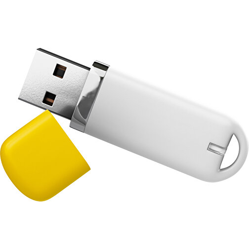 USB-Stick StylishDrive 2.0 , weiß / goldgelb MB , 4 GB , Gummiplastik, Kunststoff MB , 6,20cm x 0,75cm x 2,00cm (Länge x Höhe x Breite), Bild 1