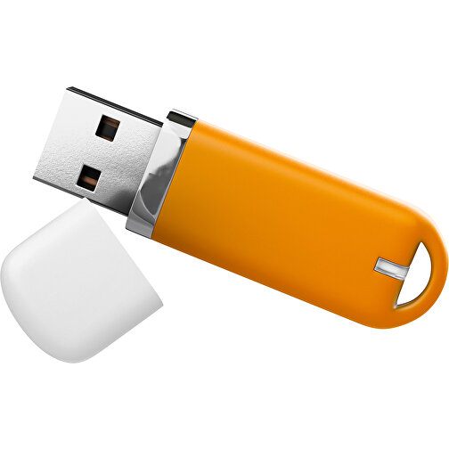 USB-Stick StylishDrive 2.0 , gelborange / weiß MB , 2 GB , Gummiplastik, Kunststoff MB , 6,20cm x 0,75cm x 2,00cm (Länge x Höhe x Breite), Bild 1