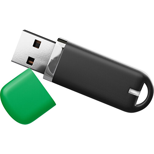 USB-Stick StylishDrive 2.0 , schwarz / grün MB , 2 GB , Gummiplastik, Kunststoff MB , 6,20cm x 0,75cm x 2,00cm (Länge x Höhe x Breite), Bild 1