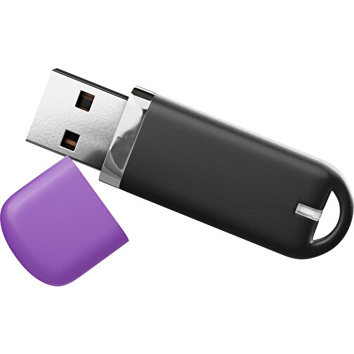 USB-Stick StylishDrive 2.0 , schwarz / lavendellila MB , 2 GB , Gummiplastik, Kunststoff MB , 6,20cm x 0,75cm x 2,00cm (Länge x Höhe x Breite), Bild 1