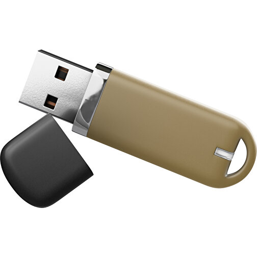USB-Stick StylishDrive 2.0 , gold /schwarz MB , 1 GB , Gummiplastik, Kunststoff MB , 6,20cm x 0,75cm x 2,00cm (Länge x Höhe x Breite), Bild 1