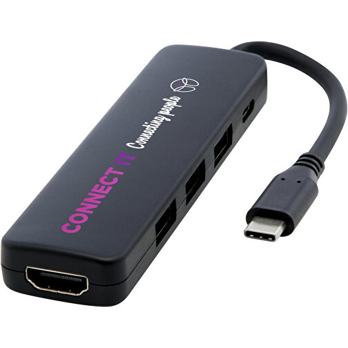 Loop Multimedia-Adapter Aus Recyceltem RCS Kunststoff USB 2.0-3.0 Mit HDMI-Anschluss , schwarz, Recycelter ABS Kunststoff, 9,00cm x 1,30cm x 3,00cm (Länge x Höhe x Breite), Bild 2