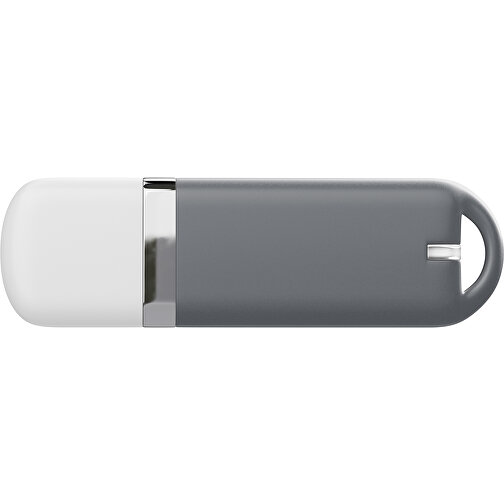 USB-Stick StylishDrive 2.0 , dunkelgrau / weiß MB , 1 GB , Gummiplastik, Kunststoff MB , 6,20cm x 0,75cm x 2,00cm (Länge x Höhe x Breite), Bild 2