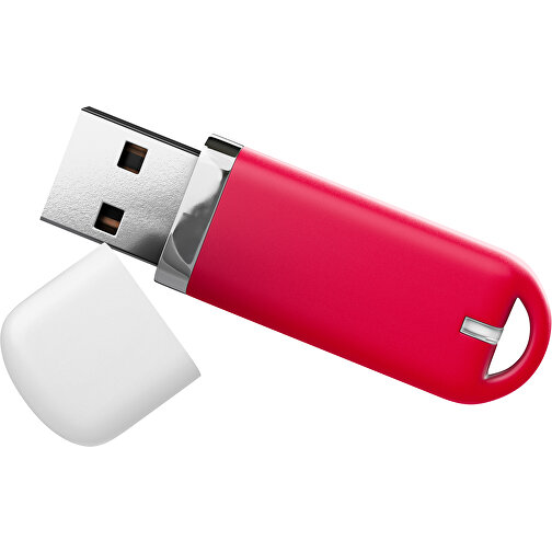 USB-Stick StylishDrive 2.0 , ampelrot / weiß MB , 1 GB , Gummiplastik, Kunststoff MB , 6,20cm x 0,75cm x 2,00cm (Länge x Höhe x Breite), Bild 1