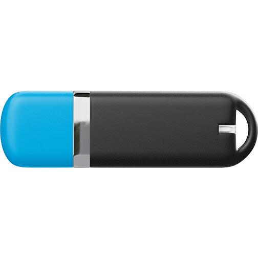 USB-Stick StylishDrive 2.0 , schwarz / himmelblau MB , 1 GB , Gummiplastik, Kunststoff MB , 6,20cm x 0,75cm x 2,00cm (Länge x Höhe x Breite), Bild 2