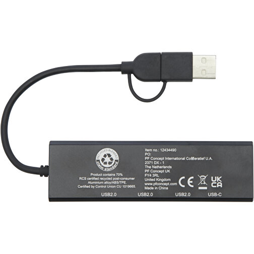 Rise USB 2.0 Hub Aus Recyceltem RCS Aluminium , schwarz, Recycled Aluminium, 10,00cm x 1,20cm x 3,00cm (Länge x Höhe x Breite), Bild 5