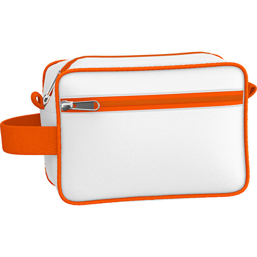 Kosmetiktasche Nova , weiss / orange, Sublimation-fabric 200g - Polyester (PU), 16,00cm x 8,00cm x 23,00cm (Länge x Höhe x Breite), Bild 1