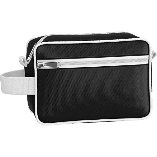 Kosmetiktasche Nova , schwarz / weiss, Sublimation-fabric 200g - Polyester (PU), 16,00cm x 8,00cm x 23,00cm (Länge x Höhe x Breite), Bild 1