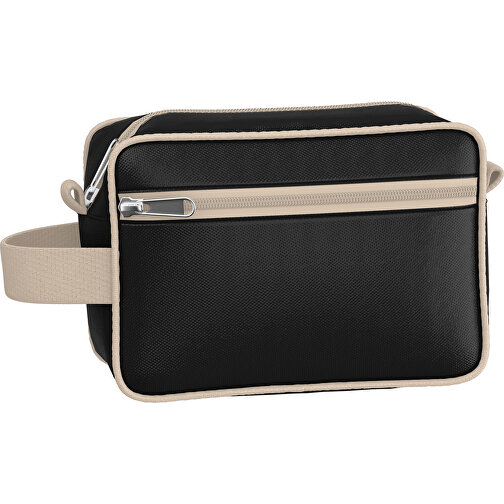 Kosmetiktasche Nova , schwarz / beige, Sublimation-fabric 200g - Polyester (PU), 16,00cm x 8,00cm x 23,00cm (Länge x Höhe x Breite), Bild 1