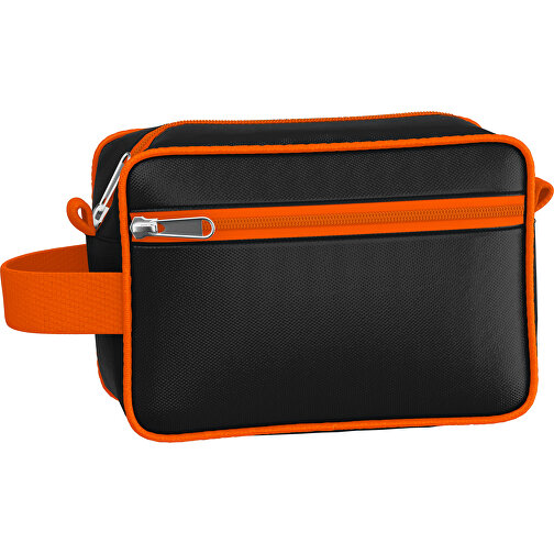 Kosmetiktasche Nova , schwarz / orange, Sublimation-fabric 200g - Polyester (PU), 16,00cm x 8,00cm x 23,00cm (Länge x Höhe x Breite), Bild 1